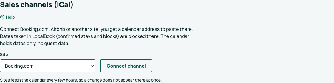 The Sales channels section