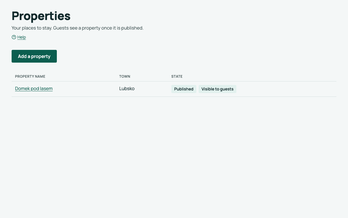 The list of properties in the host dashboard